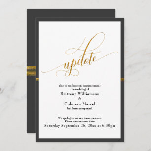 Elegant Postponed Wedding Grey & Gold Stripe Card