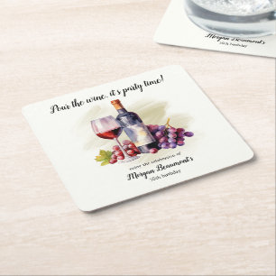 Elegant Pour The Wine Themed 50th Birthday Party Square Paper Coaster