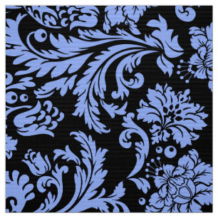 Elegant Powder Blue & Black Floral Damasks Fabric