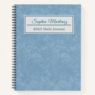 Elegant Powder Blue Floral Personalized Spiral Notebook