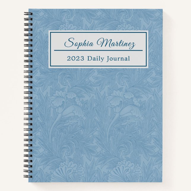Elegant Powder Blue Floral | Personalized Spiral Notebook (Front)