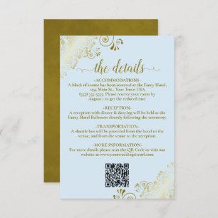 Elegant Powder Blue & Gold Wedding QR Code Details Enclosure Card