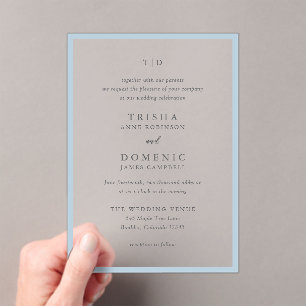 Elegant Powder Blue Monogram Modern Wedding Acrylic Invitations