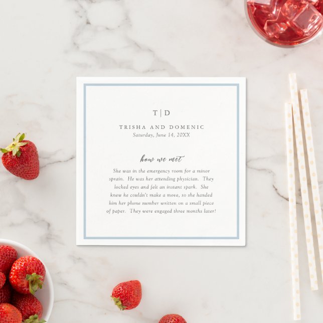 Elegant Powder Blue Monogram Modern Wedding Napkin (Insitu)