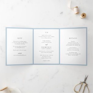 Elegant Powder Blue Monogram Modern Wedding Tri-Fold Invitation