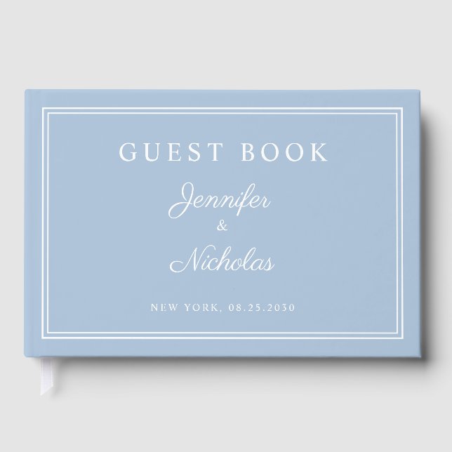 Elegant Powder Blue Script Wedding Guest Book (Front)