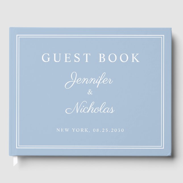 Elegant Powder Blue Script Wedding Guest Book (Front)