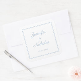 Elegant Powder Blue Script Wedding Square Sticker