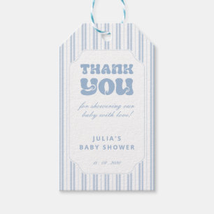 Elegant Powder Blue Striped Pattern Baby Shower Gift Tags