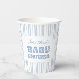 Elegant Powder Blue Striped Pattern Baby Shower Paper Cups