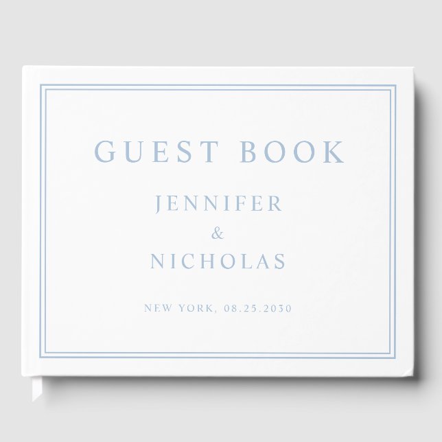 Elegant Powder Blue Wedding Guest Book (Front)
