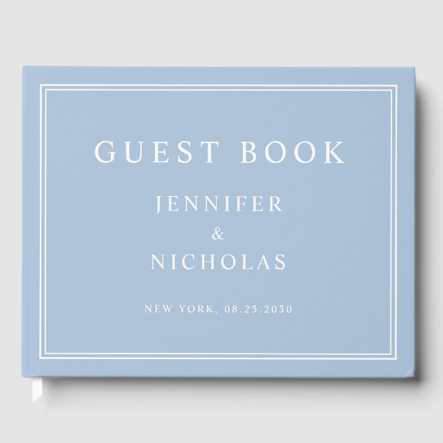 Elegant Powder Blue Wedding Guest Book (Front)