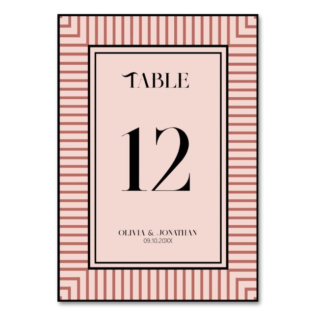 Elegant Powder Pink Stripes Simple Table Card (Front)