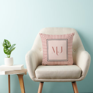 Elegant Powder Pink with Custom Initials Throw Pillow