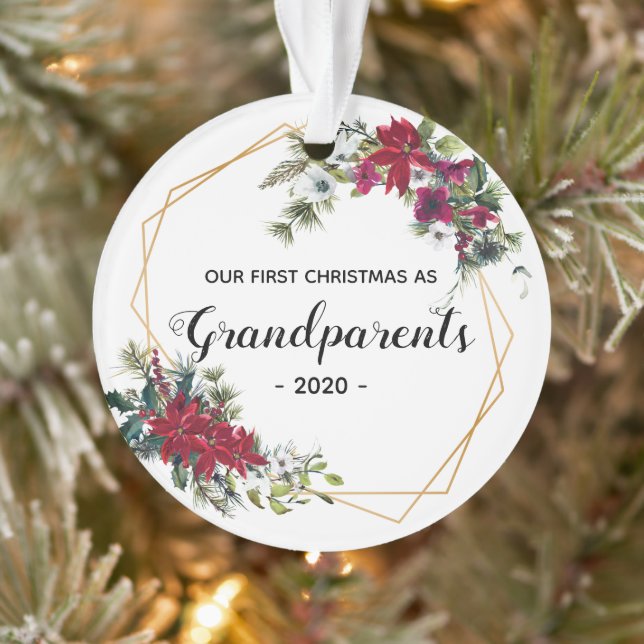 Elégant Premier Noël Grand-parents Photo Floral (Arbre)
