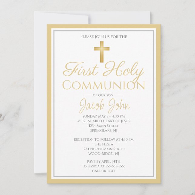 Élégant premier saint Invitations de communion pou (Devant)