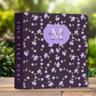 Elegant Preppy Floral Cottagecore Deep Violet Binder