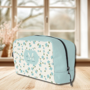 Elegant Preppy Floral Cottagecore Ivory Soft Blue Dopp Kit