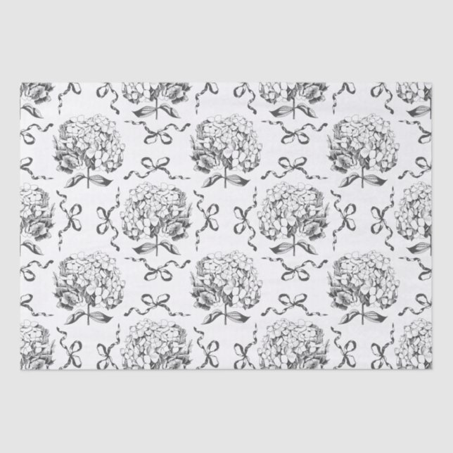 Elegant Preppy Hydrangea Bow Toile Pattern Tissue Paper (Front)