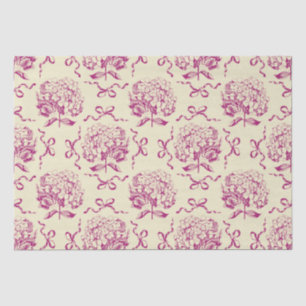 Elegant Preppy Pink Hydrangea Bow Toile Pattern Tissue Paper