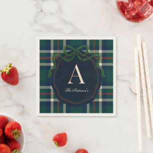 Elegant Preppy Plaid Monogram Christmas Napkin