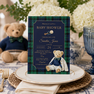 Elegant Preppy Polo Teddy Bear Baby Shower Invitation