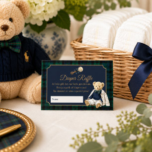 Elegant Preppy Polo Teddy Bear Diaper Raffle Enclosure Card