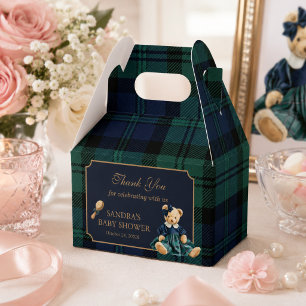 Elegant Preppy Teddy Bear Girl Baby Shower Favor Box