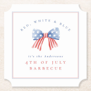 Elegant Preppy USA Bow - 4th of July BBQ Paper Coaster