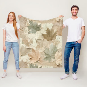 Elegant Pressed Leaves with Warm Parchment Base Fleece Blanket