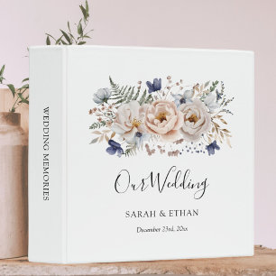 Elegant Pretty Beige Blue Floral Wedding Album Binder