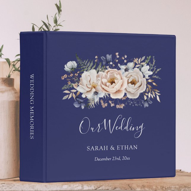 Elegant Pretty Beige Blue Floral Wedding Album Binder (In situ)