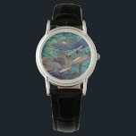 Elegant Pretty Blue Metallized Flowers Art Watch<br><div class="desc">Elegant and stylish metallized art with blue flowers. Stained glass look.</div>