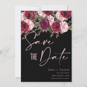 Elegant Pretty Burgundy Peach Floral Wedding Save The Date