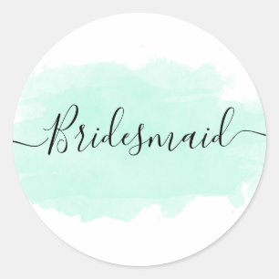 Elegant pretty chick mint watercolor bridesmaid classic round sticker