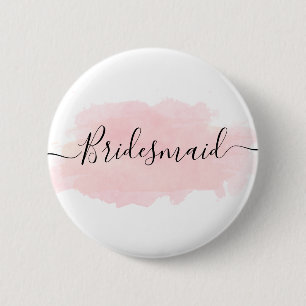 Elegant pretty chick pink watercolor bridesmaid 2 inch round button