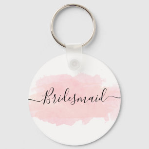 Elegant pretty chick pink watercolor bridesmaid keychain