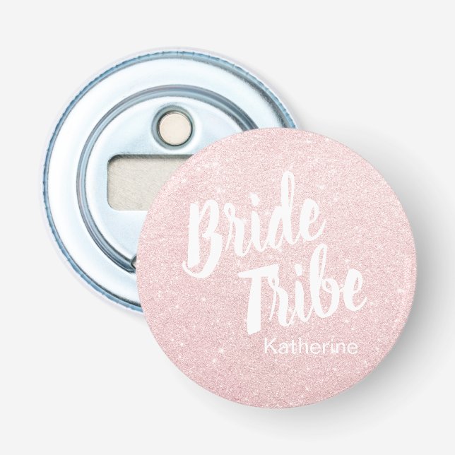Elegant pretty chick rose gold glitter bride tribe bottle opener (Front)
