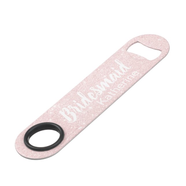 Elegant pretty chick rose gold glitter bridesmaid bar key (Front Angled)