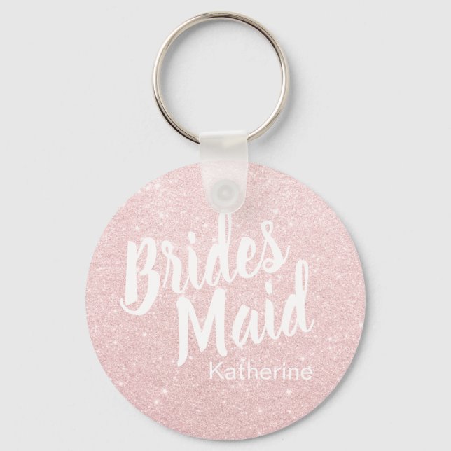 Elegant pretty chick rose gold glitter bridesmaid keychain (Front)