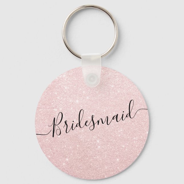 Elegant pretty chick rose gold glitter bridesmaid keychain (Front)
