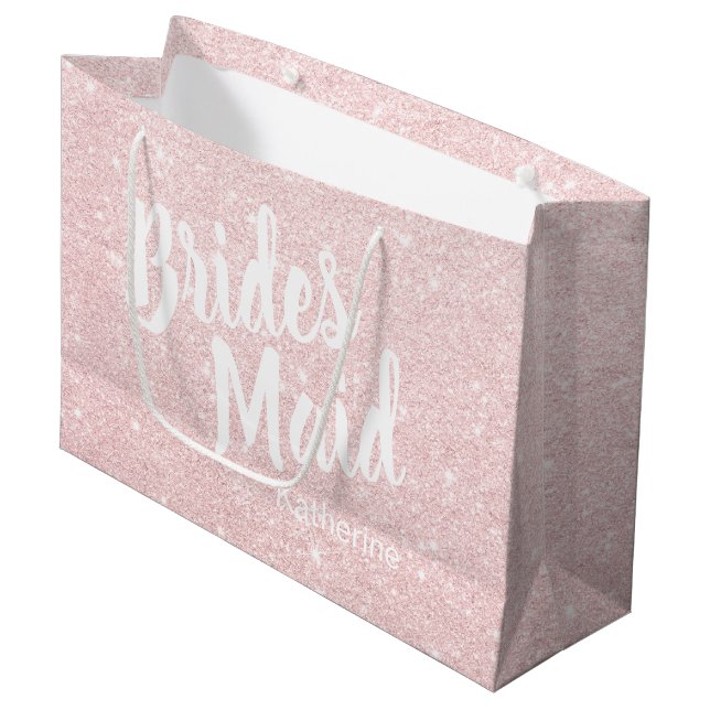 Elegant pretty chick rose gold glitter bridesmaid large gift bag (Front Angled)