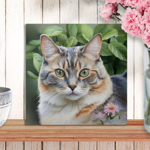 Elegant Pretty Dilute Tortoiseshell Cat In Garden  Tile