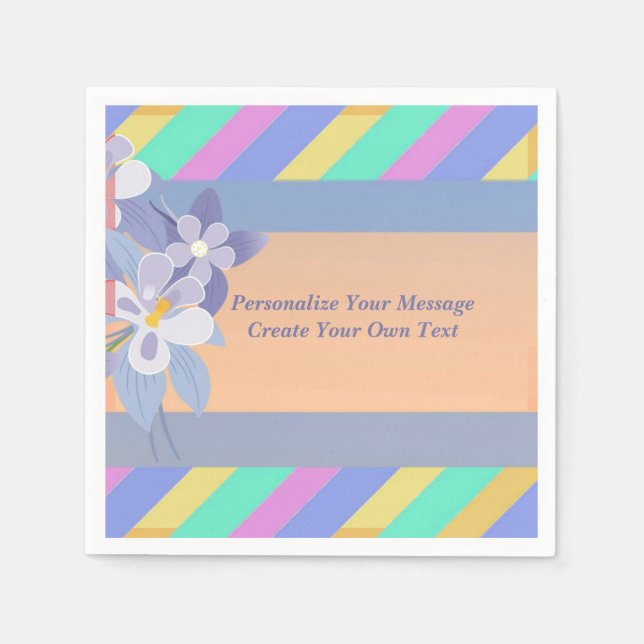 Elegant & Pretty Floral Pastel Stripes Personalize Napkin (Front)