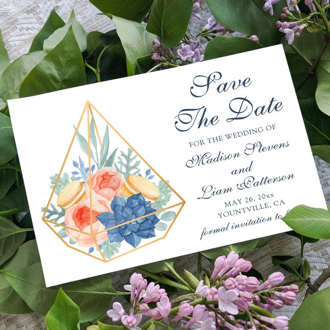 Elegant Pretty Floral Succulent Macaron Save The Date (Creator Uploaded)