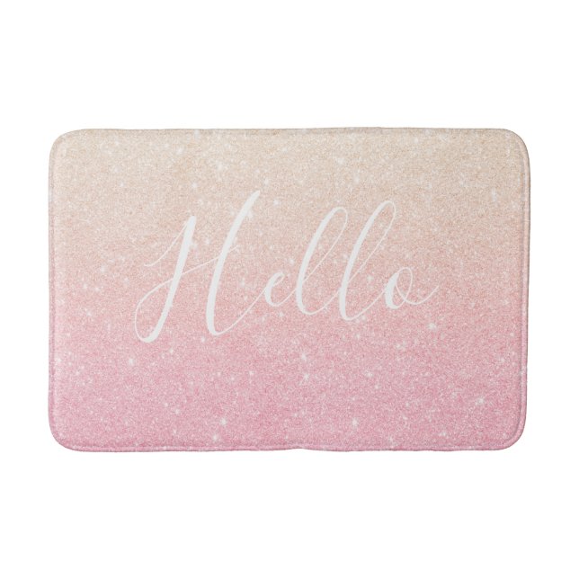 Elegant pretty girly gradient rose gold glitter bath mat (Front)
