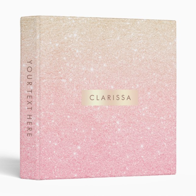 Elegant pretty girly gradient rose gold glitter binder (Front/Spine)