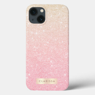 Elegant pretty girly gradient rose gold glitter iPhone 13 case