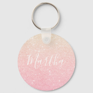 Elegant pretty girly gradient rose gold glitter keychain
