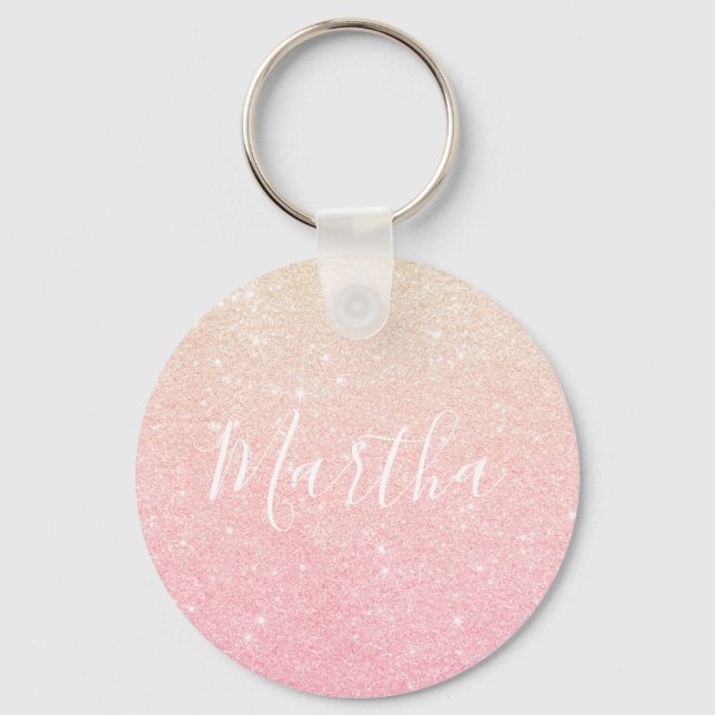 Elegant pretty girly gradient rose gold glitter keychain (Front)
